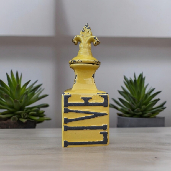 Vintage Other - Vintage-yellow rustic pottery Canister  vase “LIVE”